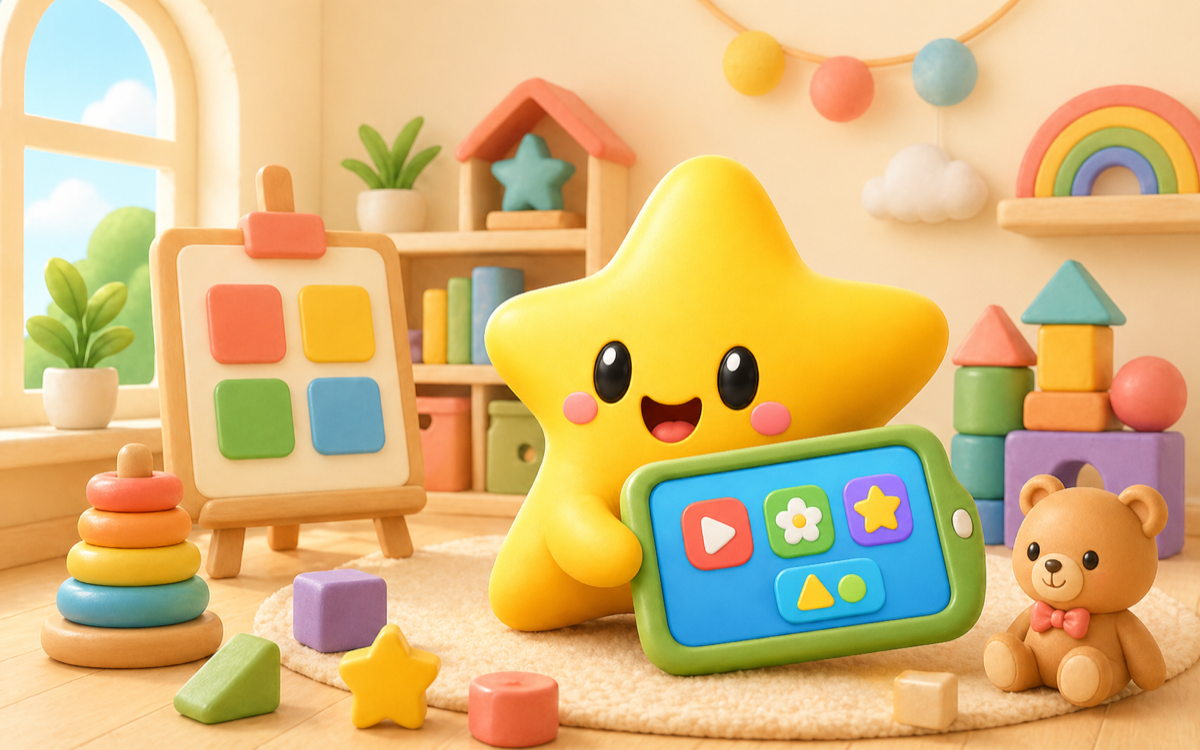 Linh vật ngôi sao NoVa trong phòng chơi với màn hình game